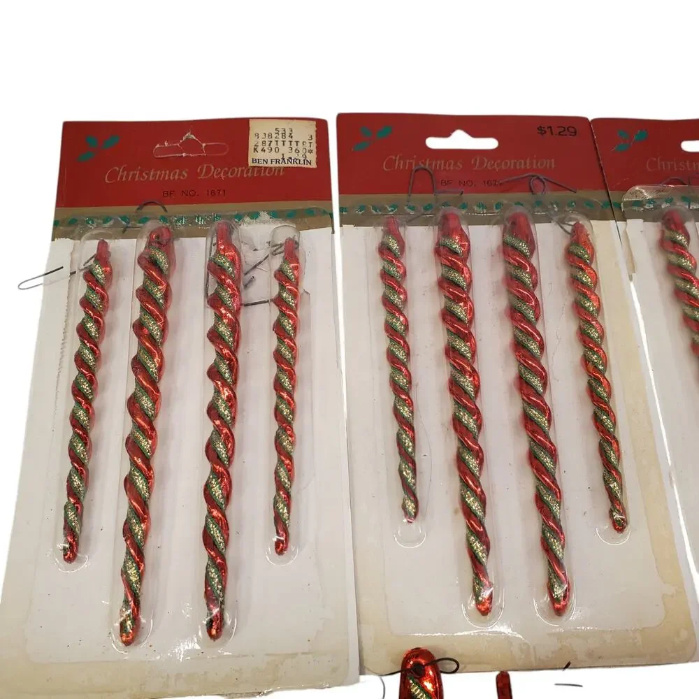 Vintage Spiral Icicle Ornaments 5 Inch Red Gold Tinsel Icicle Christmas Decor